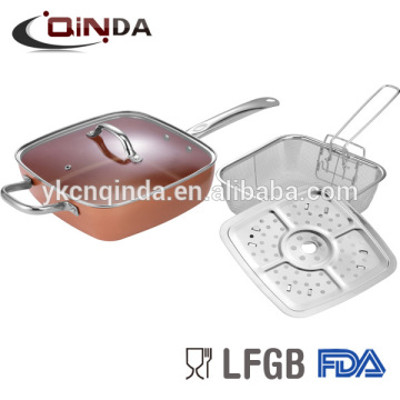 4pcs chef de cobre praça fritar panela com tampa 9,5 &#39;&#39; polegadas